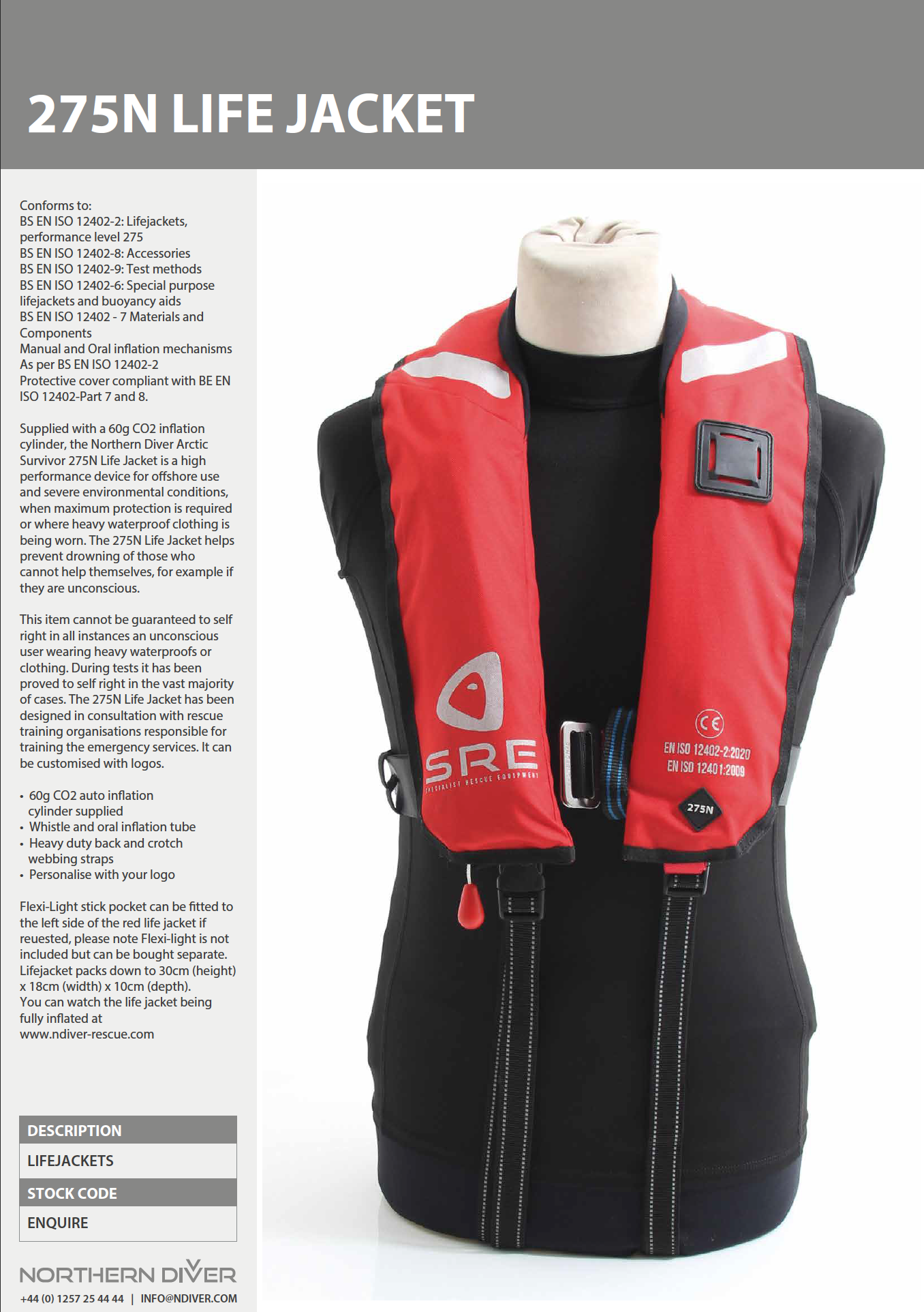 Red 275N Life Jacket Data Sheet