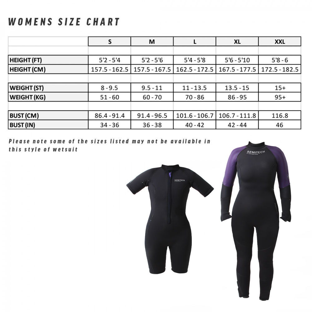 Ladies Semi Tech Size Chart